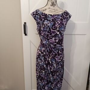 Elegant Purple Patterned Dress Connected Apparel Size 12 Faux Wrap EUC  (#37)